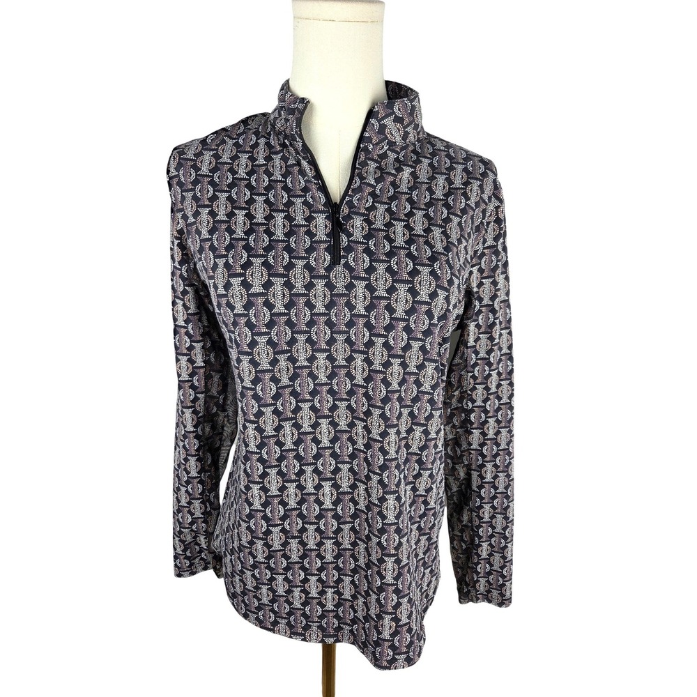 ICIKULS Quarter Zip Pullover Size M Navy Blue Geometric Print Performance Top